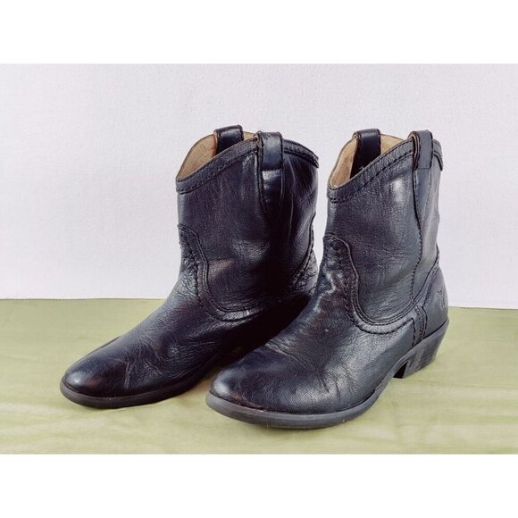 Kids Frye Black Leather Bootie Carson Shortie 13E Unisex Pull On Loops Western - Picture 4 of 13